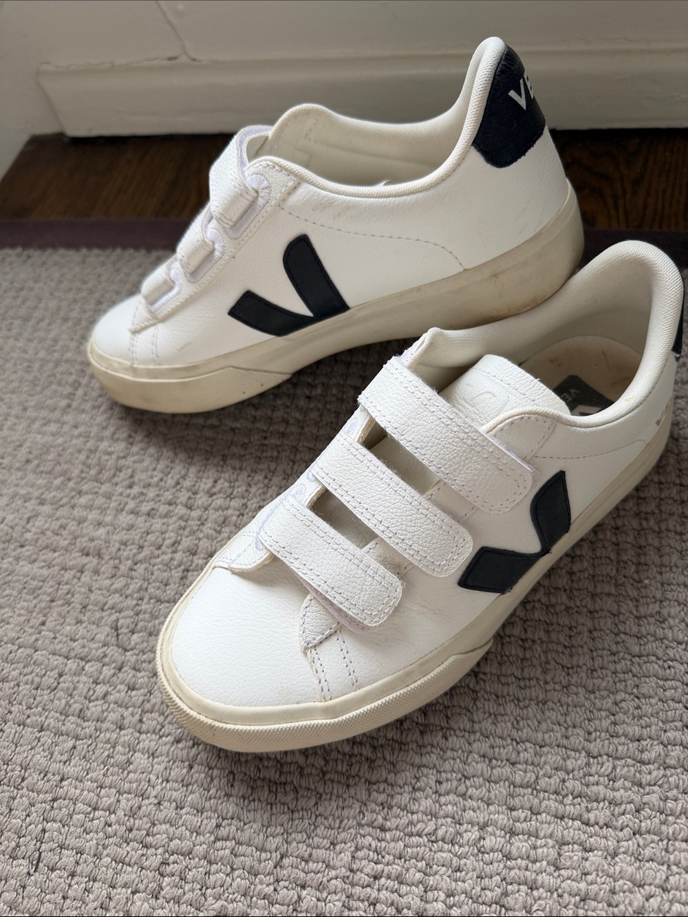 Veja White Sneakers with Black V Logo and Heel